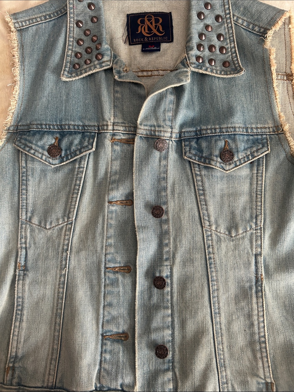 Rock & Republic Light Blue Studded Denim Vest